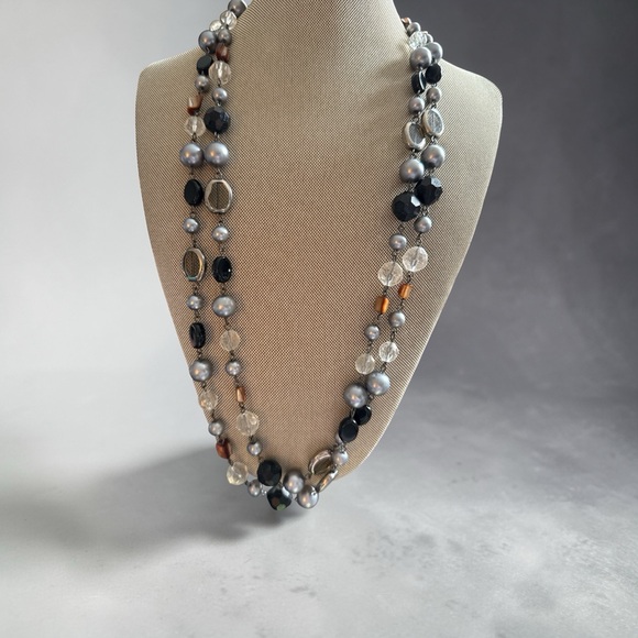 Jewelry - Multi-Strand Gray, Black & Clear Bead Necklace